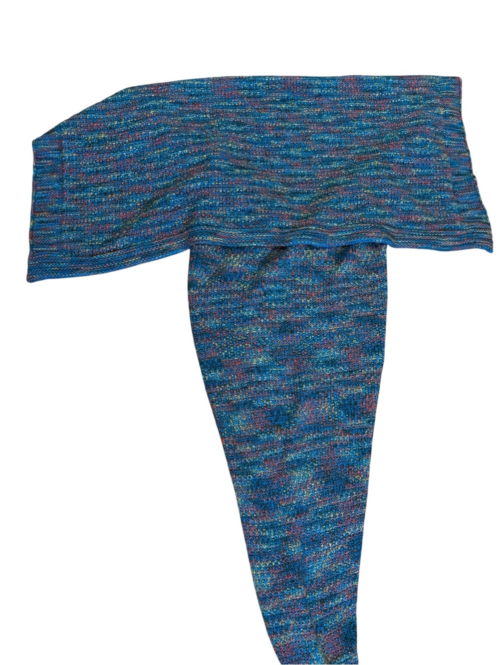 Mermaid Tail Blanket Blue Multicolor Cozy Knit Fish Tail Throw - Picture 6 of 11